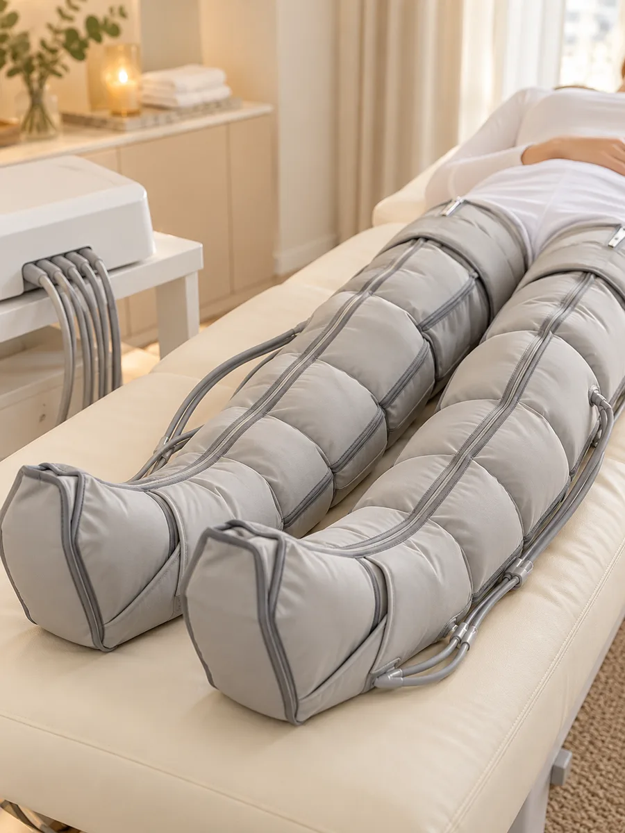 Botas de compresión en una sesión de presoterapia, imagen de referencia